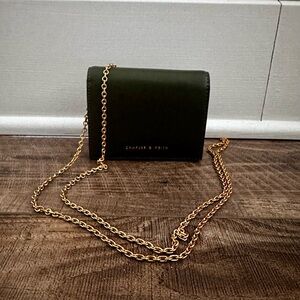 Charles & Keith Dark Green Clutch with Gold Chain